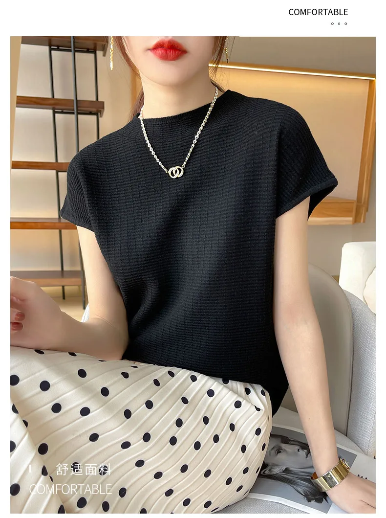 Summer Female T-shirts Short Sleeve Women O-neck Solid Color Fashion Women's Clothing Tee Mock Neck Casual Soft T Shirt Oversize
