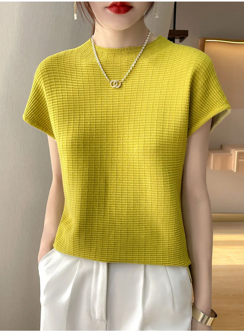 Summer Female T-shirts Short Sleeve Women O-neck Solid Color Fashion Women's Clothing Tee Mock Neck Casual Soft T Shirt Oversize