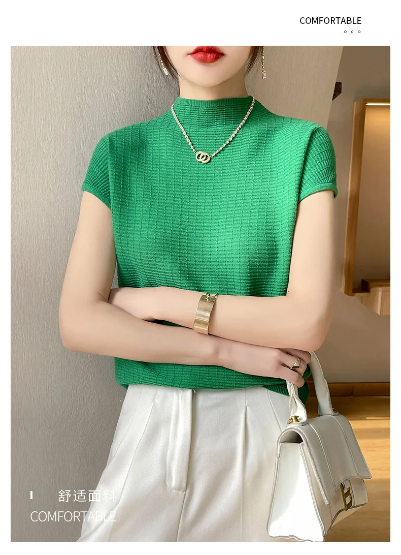Summer Female T-shirts Short Sleeve Women O-neck Solid Color Fashion Women's Clothing Tee Mock Neck Casual Soft T Shirt Oversize