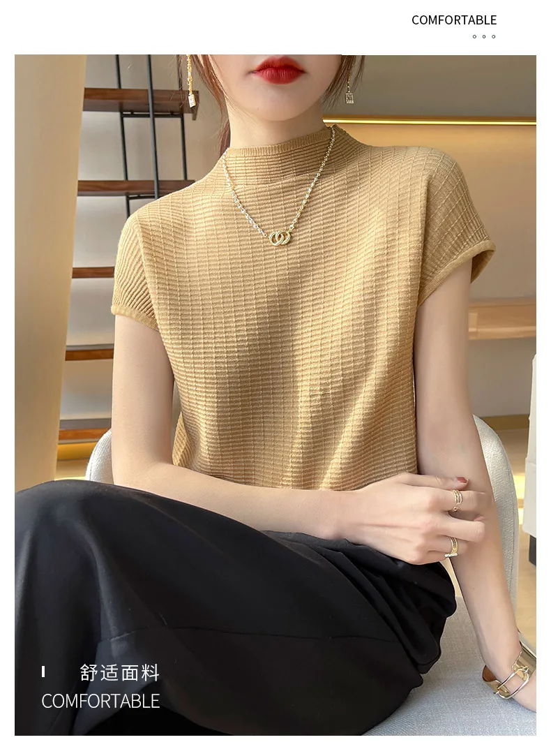 Summer Female T-shirts Short Sleeve Women O-neck Solid Color Fashion Women's Clothing Tee Mock Neck Casual Soft T Shirt Oversize