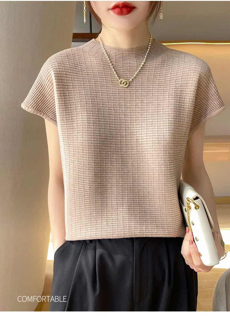 Summer Female T-shirts Short Sleeve Women O-neck Solid Color Fashion Women's Clothing Tee Mock Neck Casual Soft T Shirt Oversize
