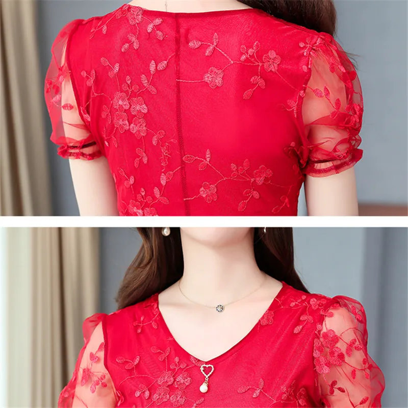 Spring Summer Dress Women Elegant Lace Floral 2023 New Long Sleeve Casual Midi Black Party Dresses Ladies Clothing vestidos robe