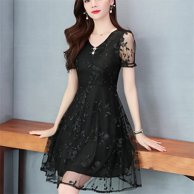Spring Summer Dress Women Elegant Lace Floral 2023 New Long Sleeve Casual Midi Black Party Dresses Ladies Clothing vestidos robe