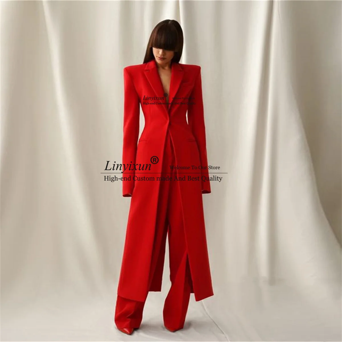 Women's Long Suit 2-Pieces Jacket+Pants Slim Fit 1 Button High Street Luxury Womens Clothing Pant Set tailleur femm Customized