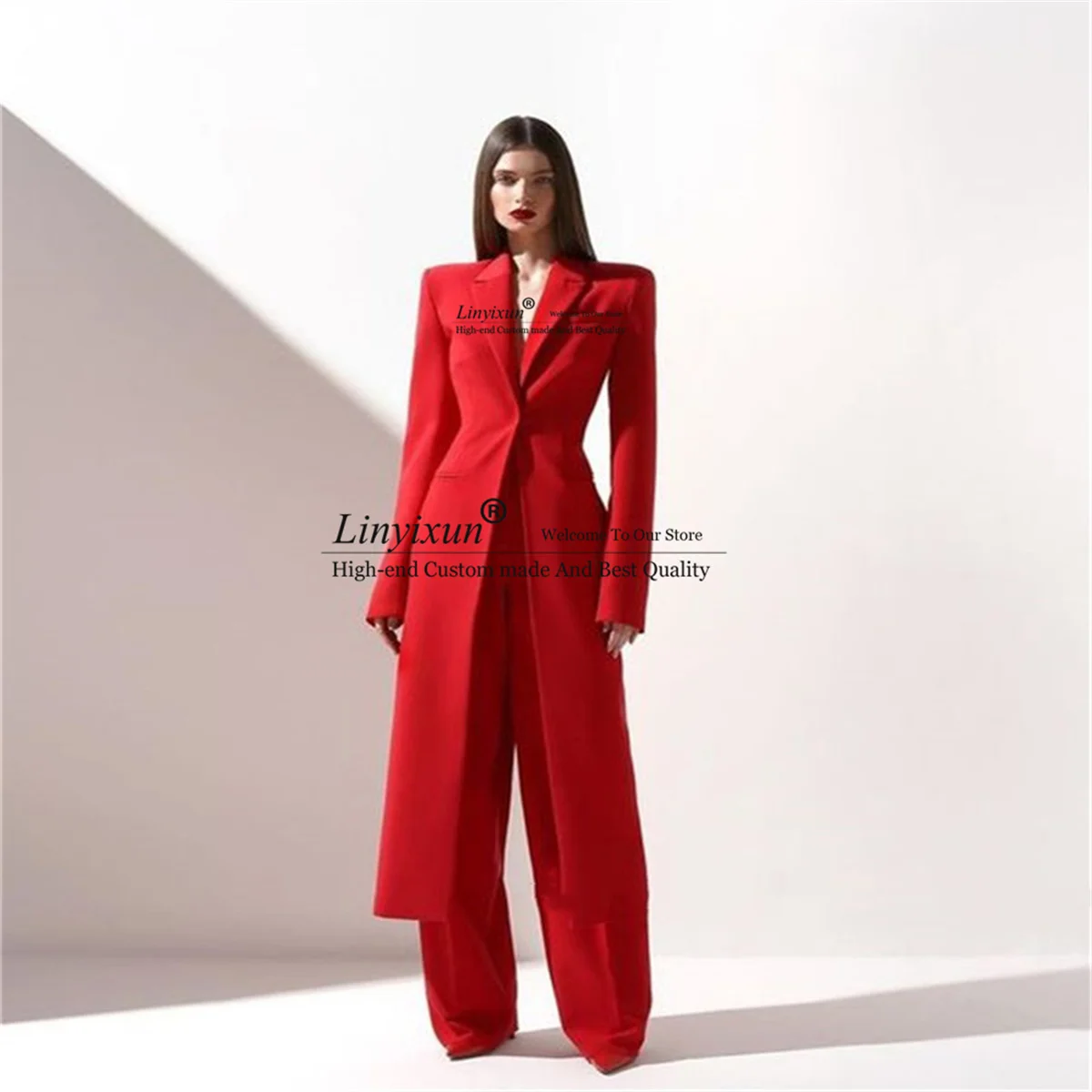 Women's Long Suit 2-Pieces Jacket+Pants Slim Fit 1 Button High Street Luxury Womens Clothing Pant Set tailleur femm Customized