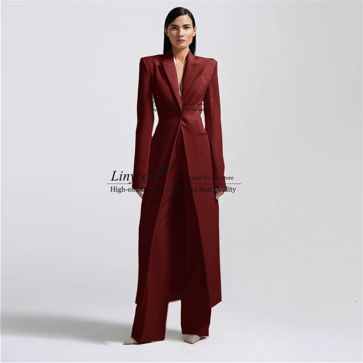 Women's Long Suit 2-Pieces Jacket+Pants Slim Fit 1 Button High Street Luxury Womens Clothing Pant Set tailleur femm Customized