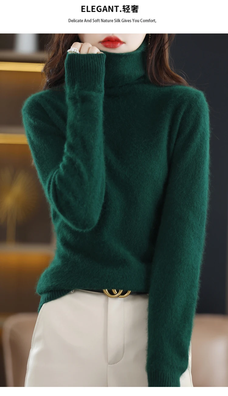 Hot Sale Ladies New 100% Mink Cashmere Sweater Turtleneck Knit Long Sleeve Slim Fashion Pullover Sweater Autumn and Winter