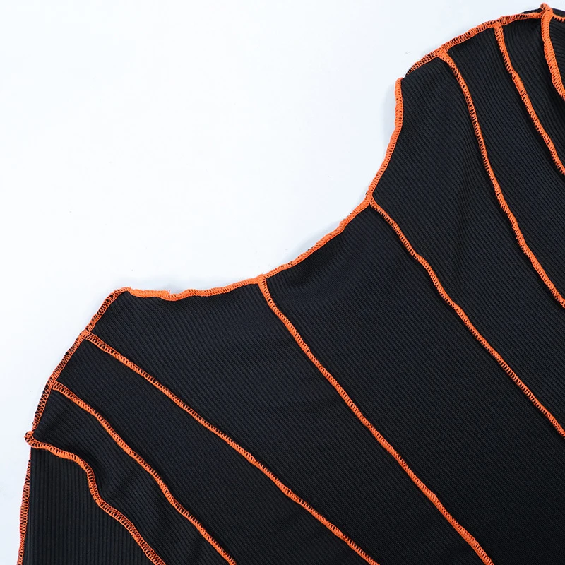 OMSJ 2024 Street Striped Dresses Women Full Sleeve Crew Neck Casual High-waist Fashion Pullover Ribbed Color Slim Contrast Dress