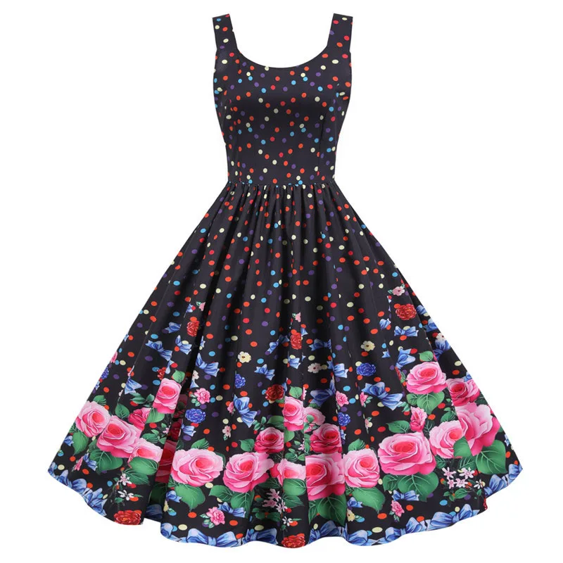 Summer Music Note Floral Print Women Sexy New Year Party Dress Spaghetti Strap Vintage Swing Robe Valentine's Vestidos