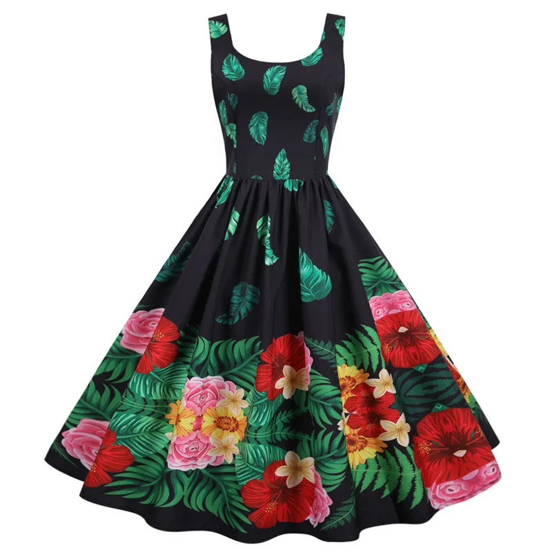 Summer Music Note Floral Print Women Sexy New Year Party Dress Spaghetti Strap Vintage Swing Robe Valentine's Vestidos