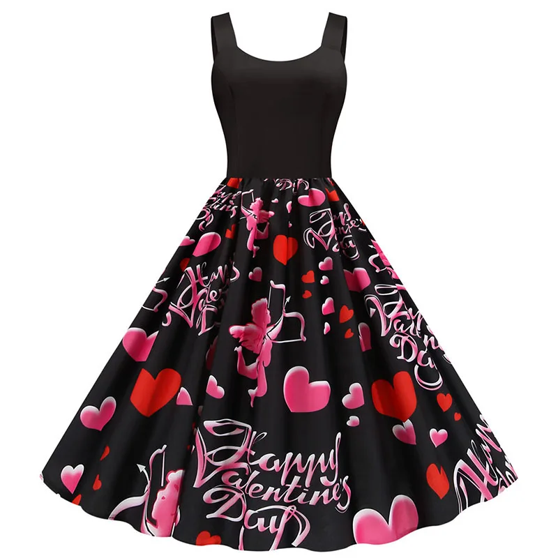 Summer Music Note Floral Print Women Sexy New Year Party Dress Spaghetti Strap Vintage Swing Robe Valentine's Vestidos