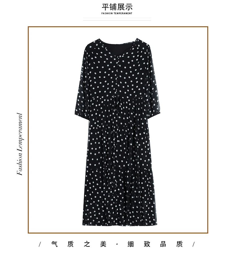 Summer Black Print Polka Dot Silk Midi Dress Women Elegant Bodycon Ruffled V-Neck Dress 2024 Vintage Hepburn Party Evening Dress