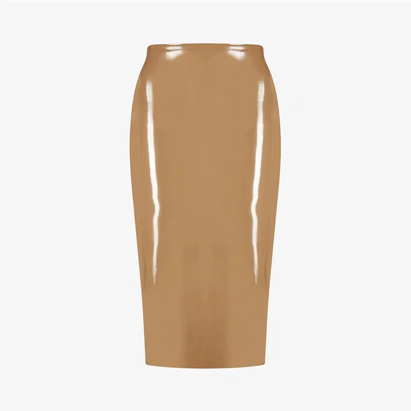 Stretch Slim Faux Latex Skirt Women High Waist Sexy Bodycon Shiny Patent Leather Pencil Skirt Hem Back Split Clubwear Custom New