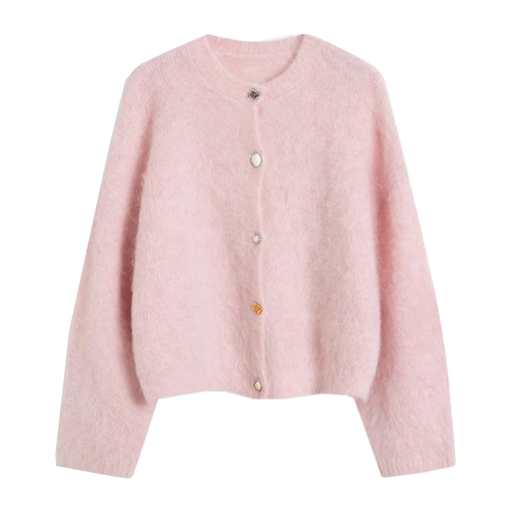 SuyaDream, Women Cardigans, 78%Alpaca, O Neck, Single breasted Solid Sweaters, 2025 Fall Winter Warm Jackets, White, Grey, Pink