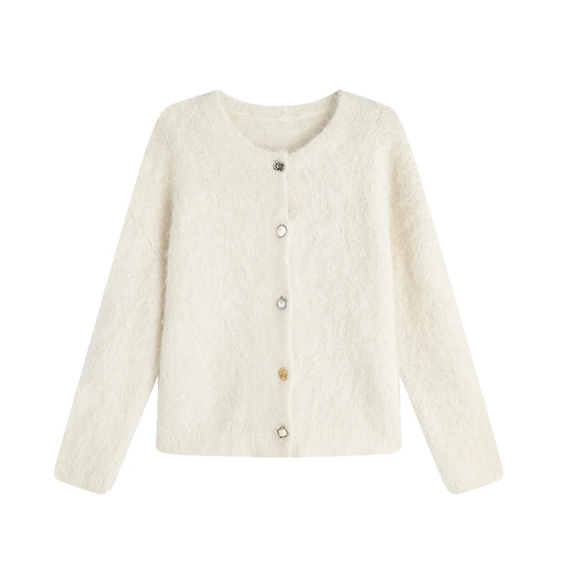 SuyaDream, Women Cardigans, 78%Alpaca, O Neck, Single breasted Solid Sweaters, 2025 Fall Winter Warm Jackets, White, Grey, Pink