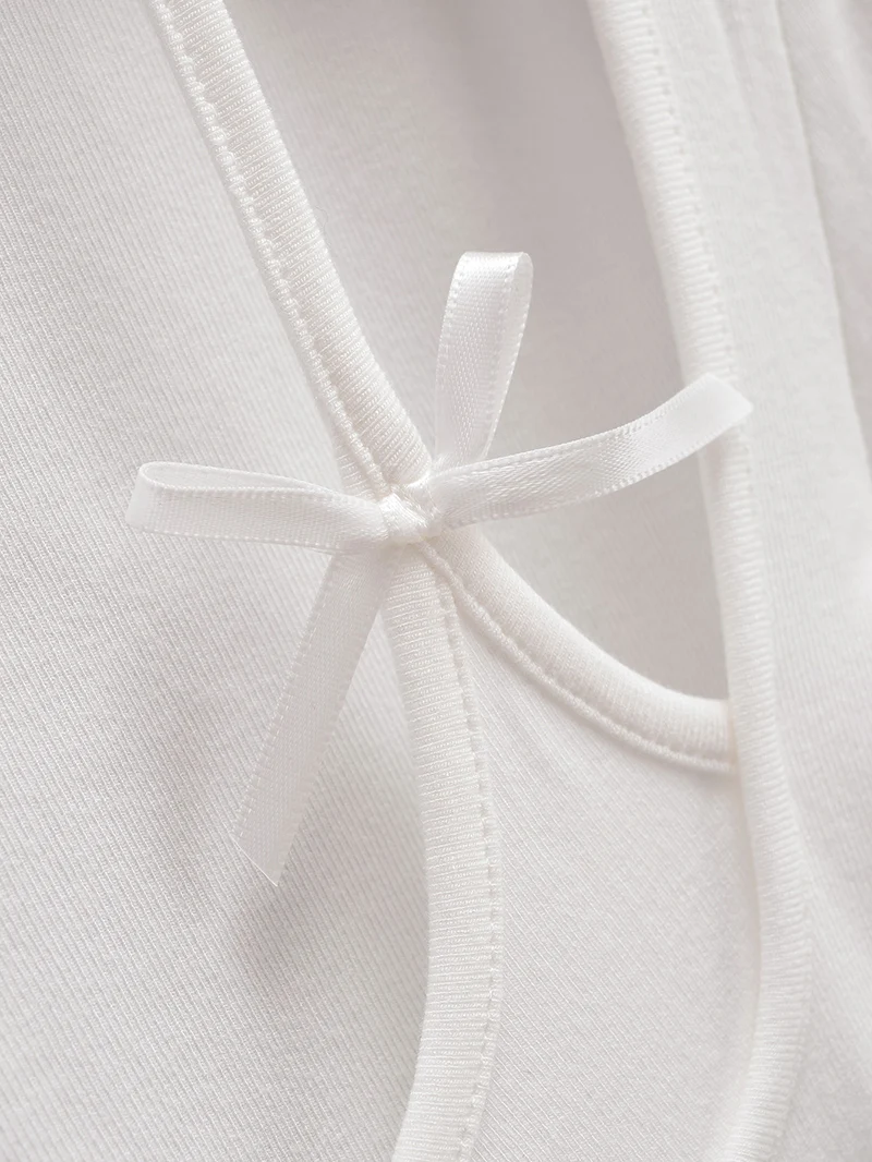 Sexy long sleeve top white korean fashion halter top cropped fake 2 pieces Fall outfits women t shirts crop top pink bow tie
