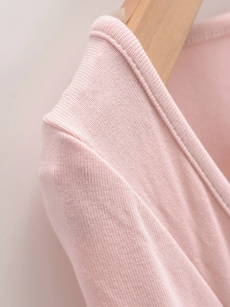 Sexy long sleeve top white korean fashion halter top cropped fake 2 pieces Fall outfits women t shirts crop top pink bow tie