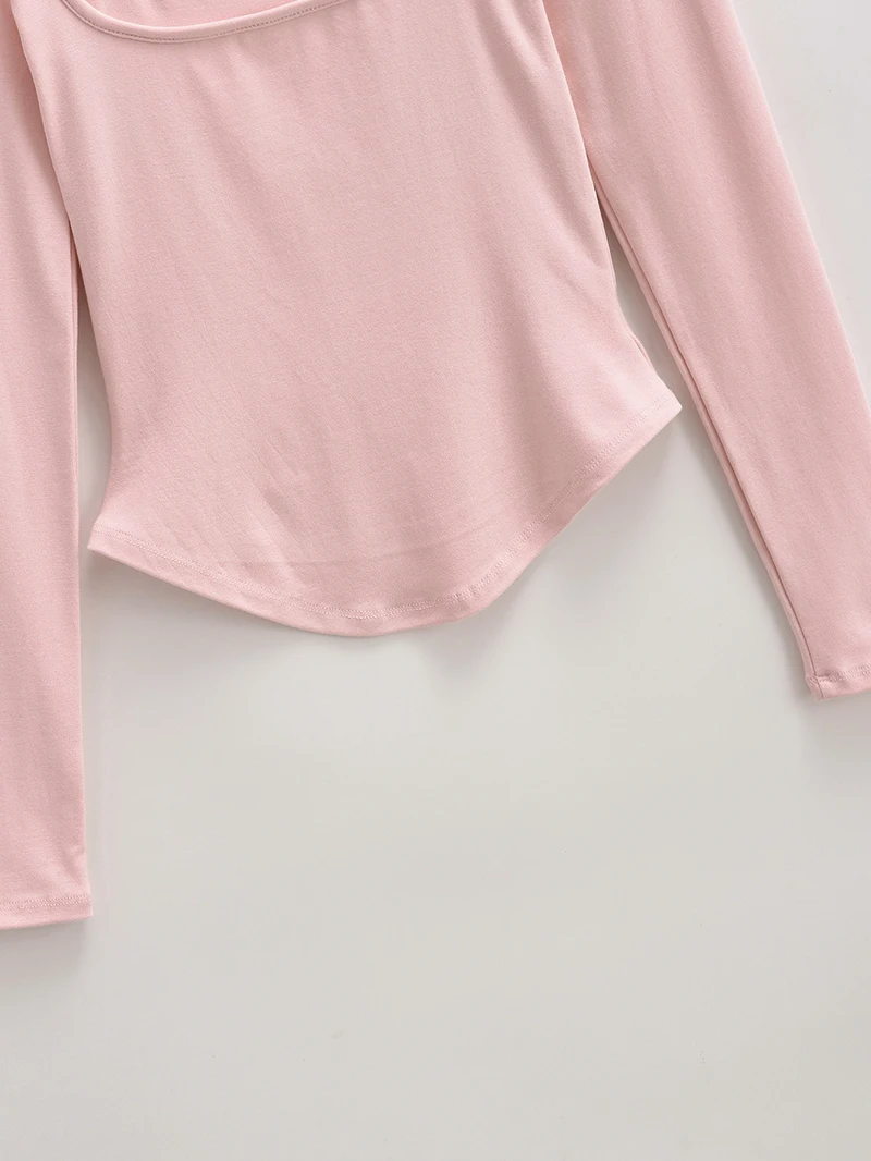 Sexy long sleeve top white korean fashion halter top cropped fake 2 pieces Fall outfits women t shirts crop top pink bow tie