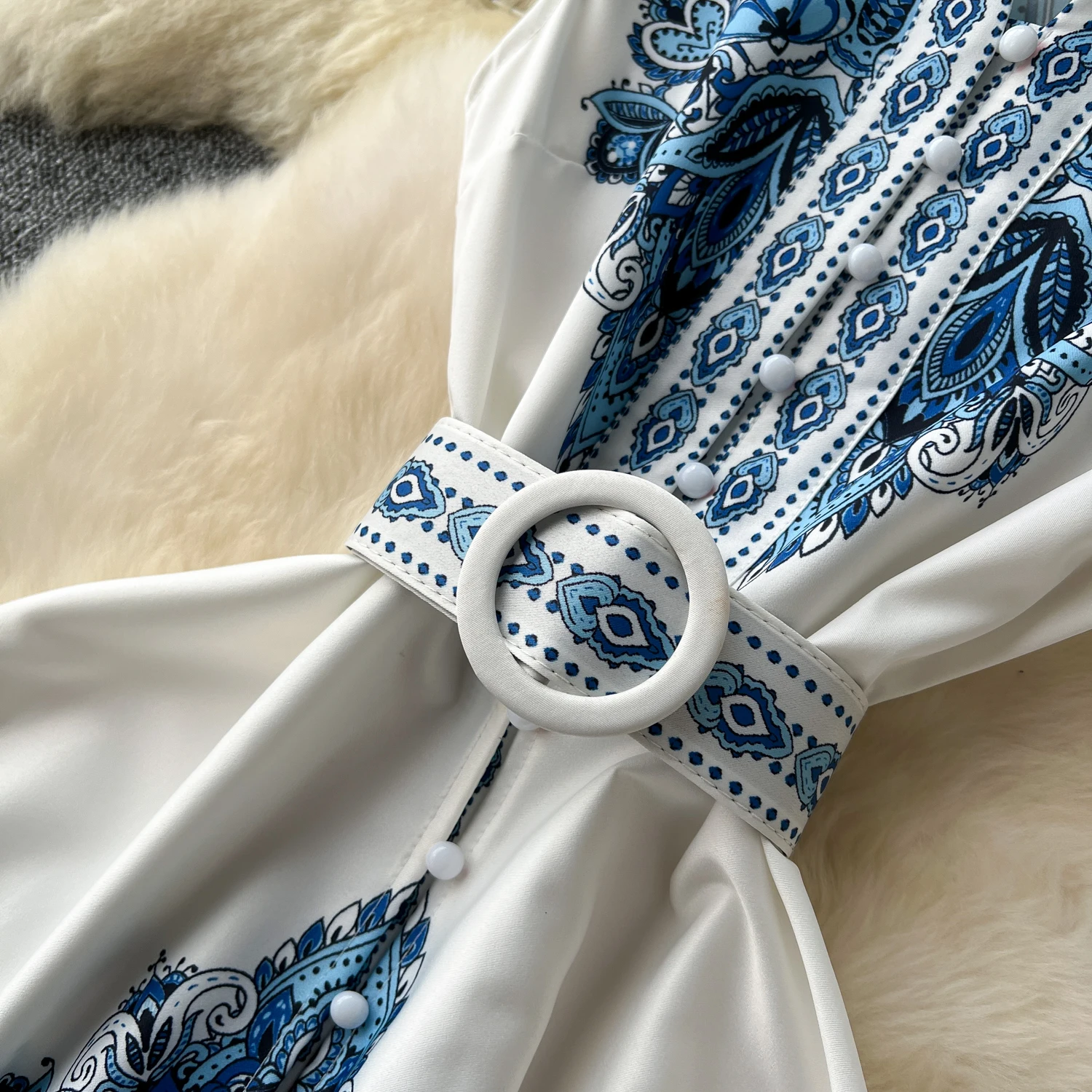 2024 Summer Women Clothing Runway Fashion Paisley Print Flying Sleeve V-Neck Single Breasted Belted Vintage Party Long Vestidos
