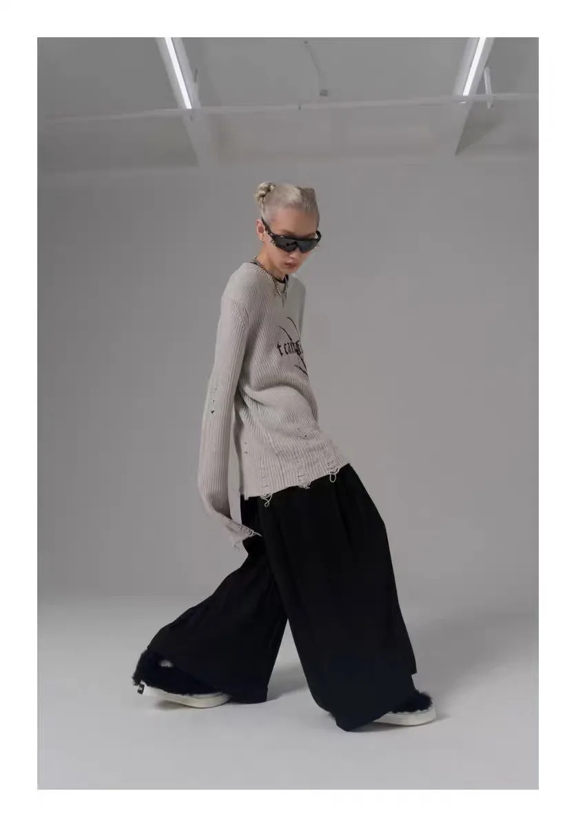 Karrcat Spider Print Harajuku Thick Sweater Women Gothic Vintage Ripped Grunge Y2k Jumper Streetwear Oversize Hiphop Pullover