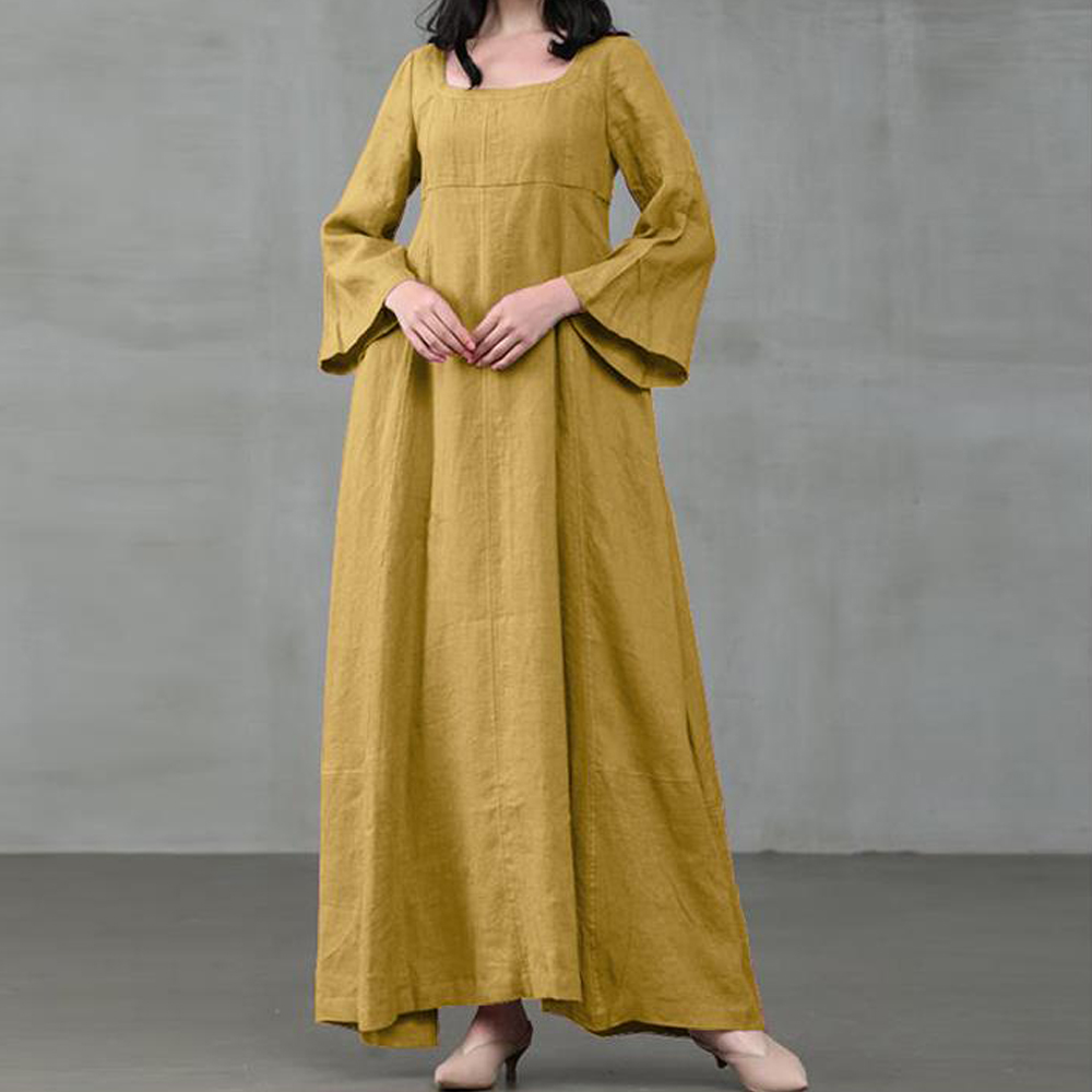 Medieval Dress Woman Costume Palace Cotton and Linen Victorian Dress Cosplay Long Maxi Dresses Kaftan Robe Black Pink Yellow
