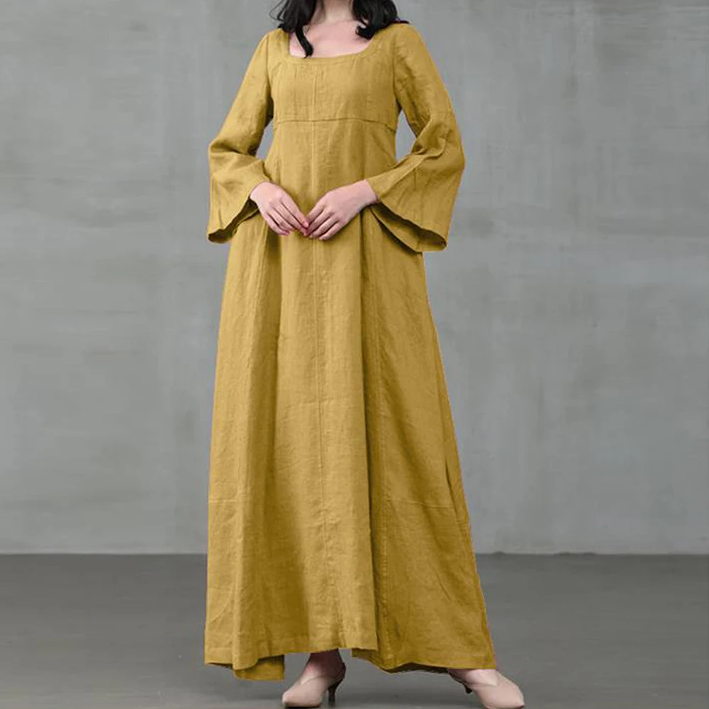 Medieval Dress Woman Costume Palace Cotton and Linen Victorian Dress Cosplay Long Maxi Dresses Kaftan Robe Black Pink Yellow