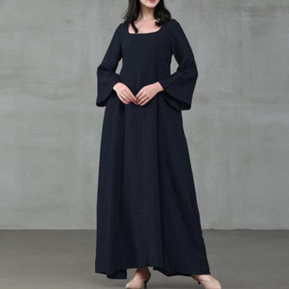 Medieval Dress Woman Costume Palace Cotton and Linen Victorian Dress Cosplay Long Maxi Dresses Kaftan Robe Black Pink Yellow