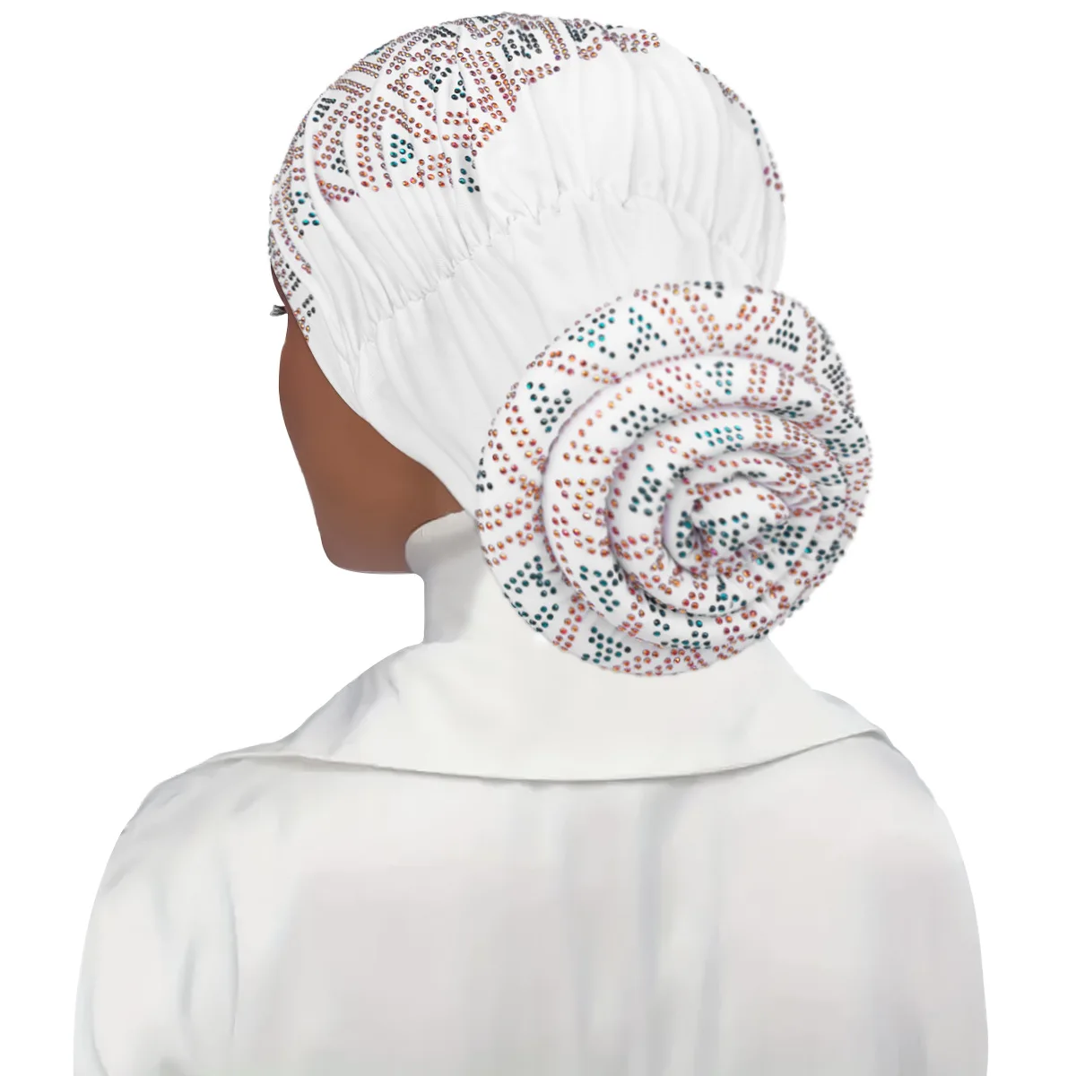 Full Diamonds Women's Donut Turban Cap Elastic Muslim Headscarf Bonnet Female Headband Hat African Caps Lady Hair Accessories