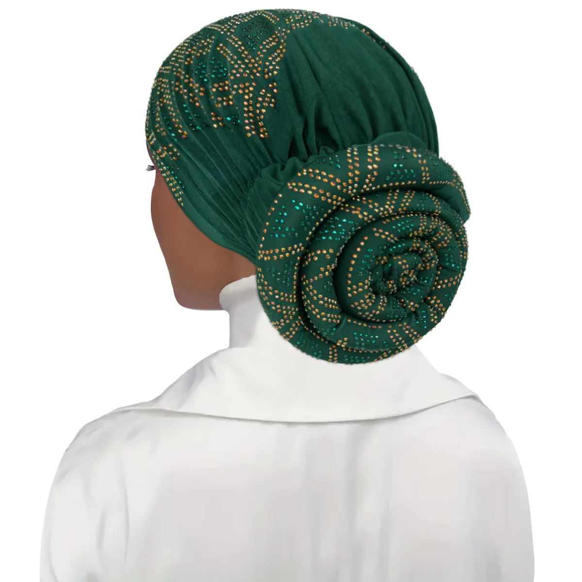 Full Diamonds Women's Donut Turban Cap Elastic Muslim Headscarf Bonnet Female Headband Hat African Caps Lady Hair Accessories