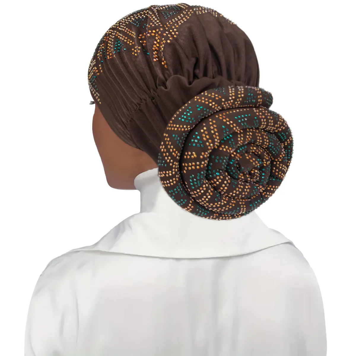Full Diamonds Women's Donut Turban Cap Elastic Muslim Headscarf Bonnet Female Headband Hat African Caps Lady Hair Accessories