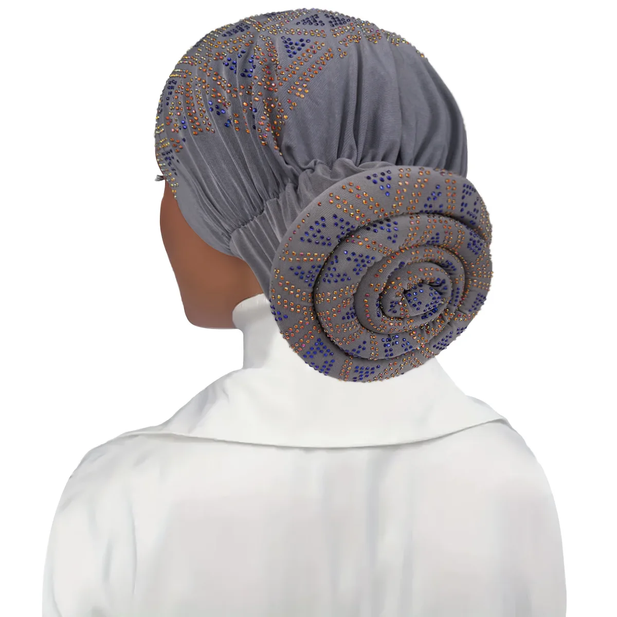Full Diamonds Women's Donut Turban Cap Elastic Muslim Headscarf Bonnet Female Headband Hat African Caps Lady Hair Accessories
