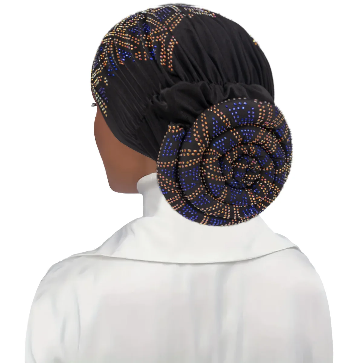 Full Diamonds Women's Donut Turban Cap Elastic Muslim Headscarf Bonnet Female Headband Hat African Caps Lady Hair Accessories