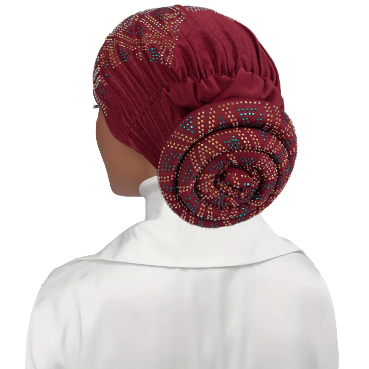 Full Diamonds Women's Donut Turban Cap Elastic Muslim Headscarf Bonnet Female Headband Hat African Caps Lady Hair Accessories