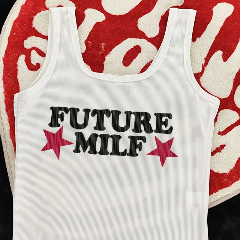 Vintage Sexy Star Future Milf Graphic Print Tank Top Women American Retro Y2k Crop Tops Short Sleeve T-shirts Streetwear