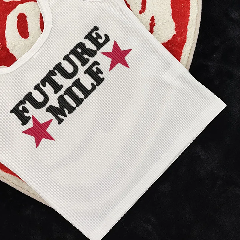 Vintage Sexy Star Future Milf Graphic Print Tank Top Women American Retro Y2k Crop Tops Short Sleeve T-shirts Streetwear