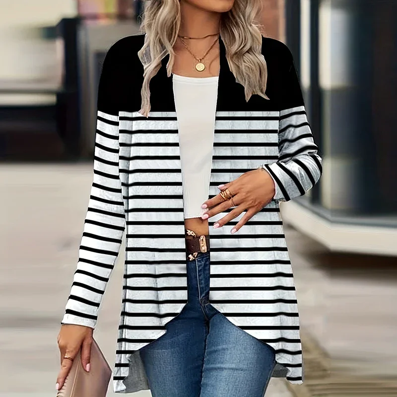 Elegant Cardigan For Women's Coats Fashion Women Jacket Turn Down Collar Vintage Print Jackets For Women Casual Loose Thin Tops