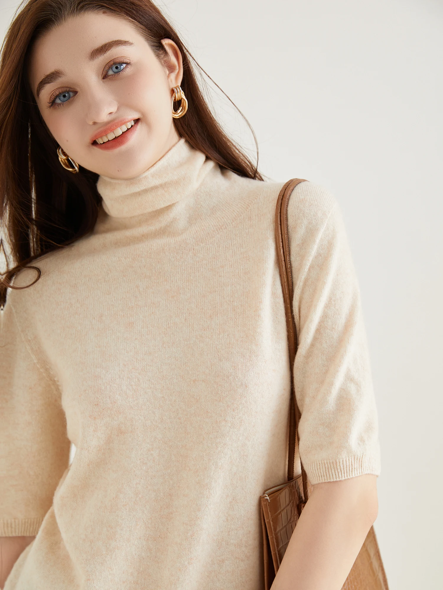 Women's Knit Tops Short Sleeve Fashion Women Sweaters New 100% Merino Wool Knitwears Vintage Sweater Turtleneck Pullover Clothes