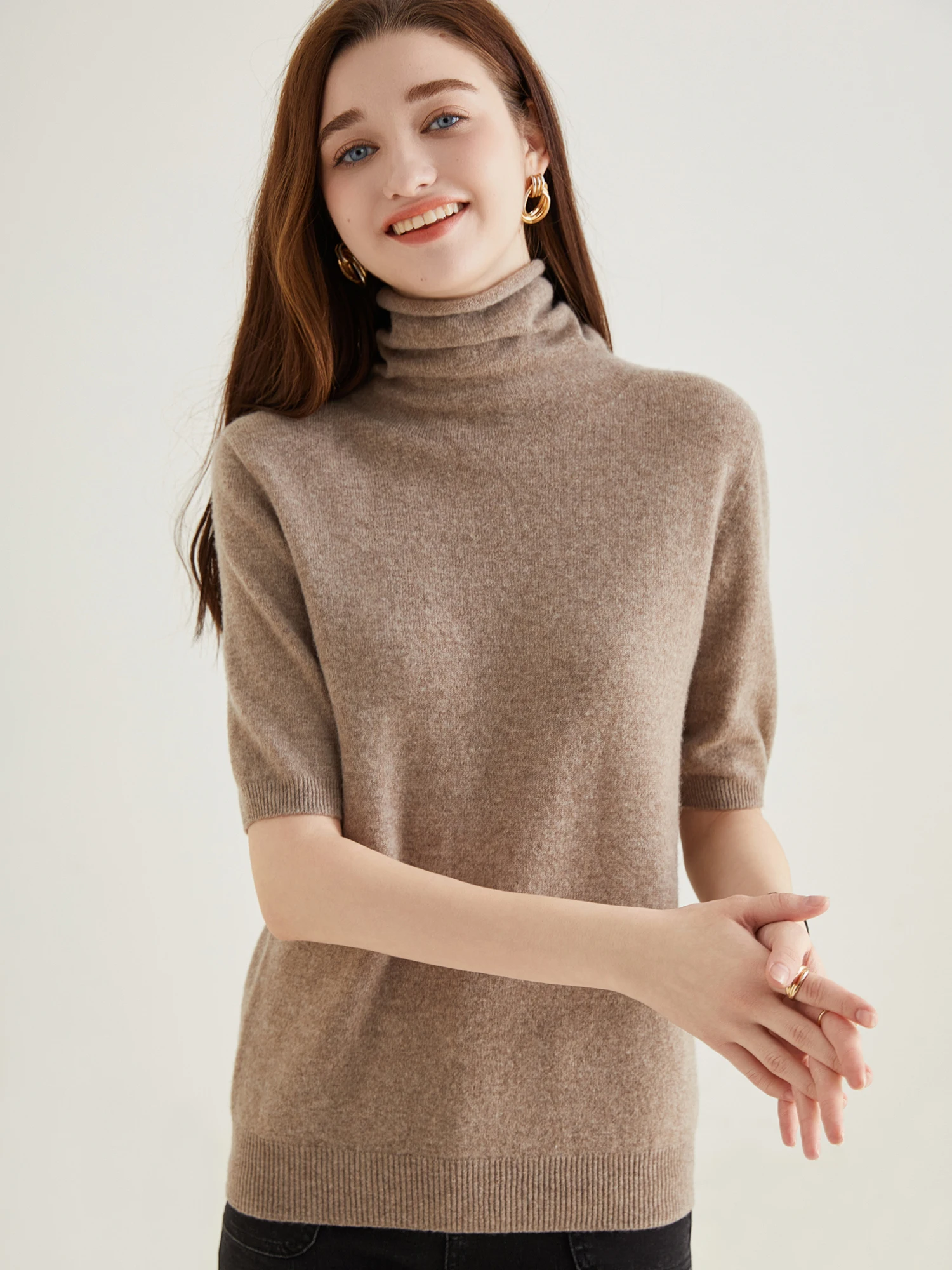 Women's Knit Tops Short Sleeve Fashion Women Sweaters New 100% Merino Wool Knitwears Vintage Sweater Turtleneck Pullover Clothes