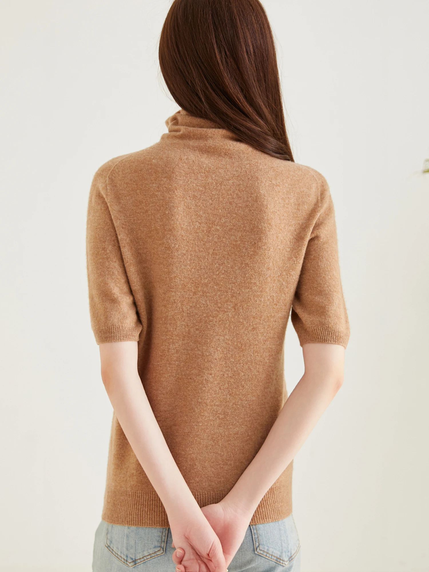 Women's Knit Tops Short Sleeve Fashion Women Sweaters New 100% Merino Wool Knitwears Vintage Sweater Turtleneck Pullover Clothes
