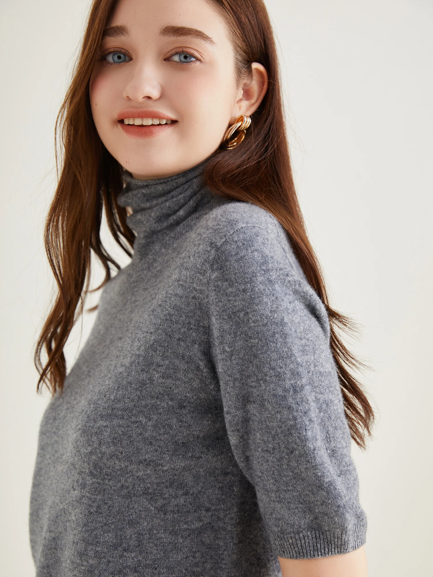 Women's Knit Tops Short Sleeve Fashion Women Sweaters New 100% Merino Wool Knitwears Vintage Sweater Turtleneck Pullover Clothes