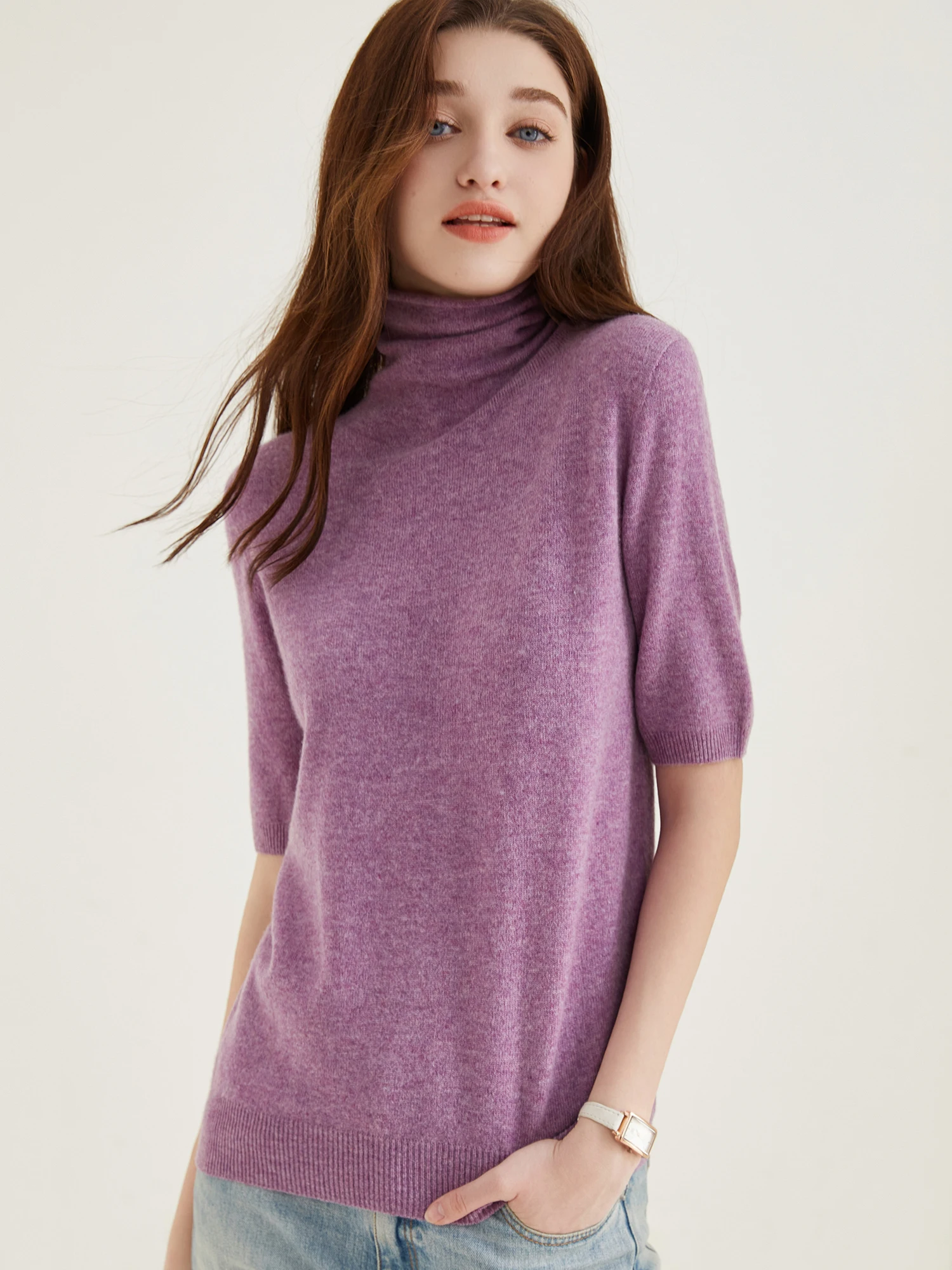 Women's Knit Tops Short Sleeve Fashion Women Sweaters New 100% Merino Wool Knitwears Vintage Sweater Turtleneck Pullover Clothes