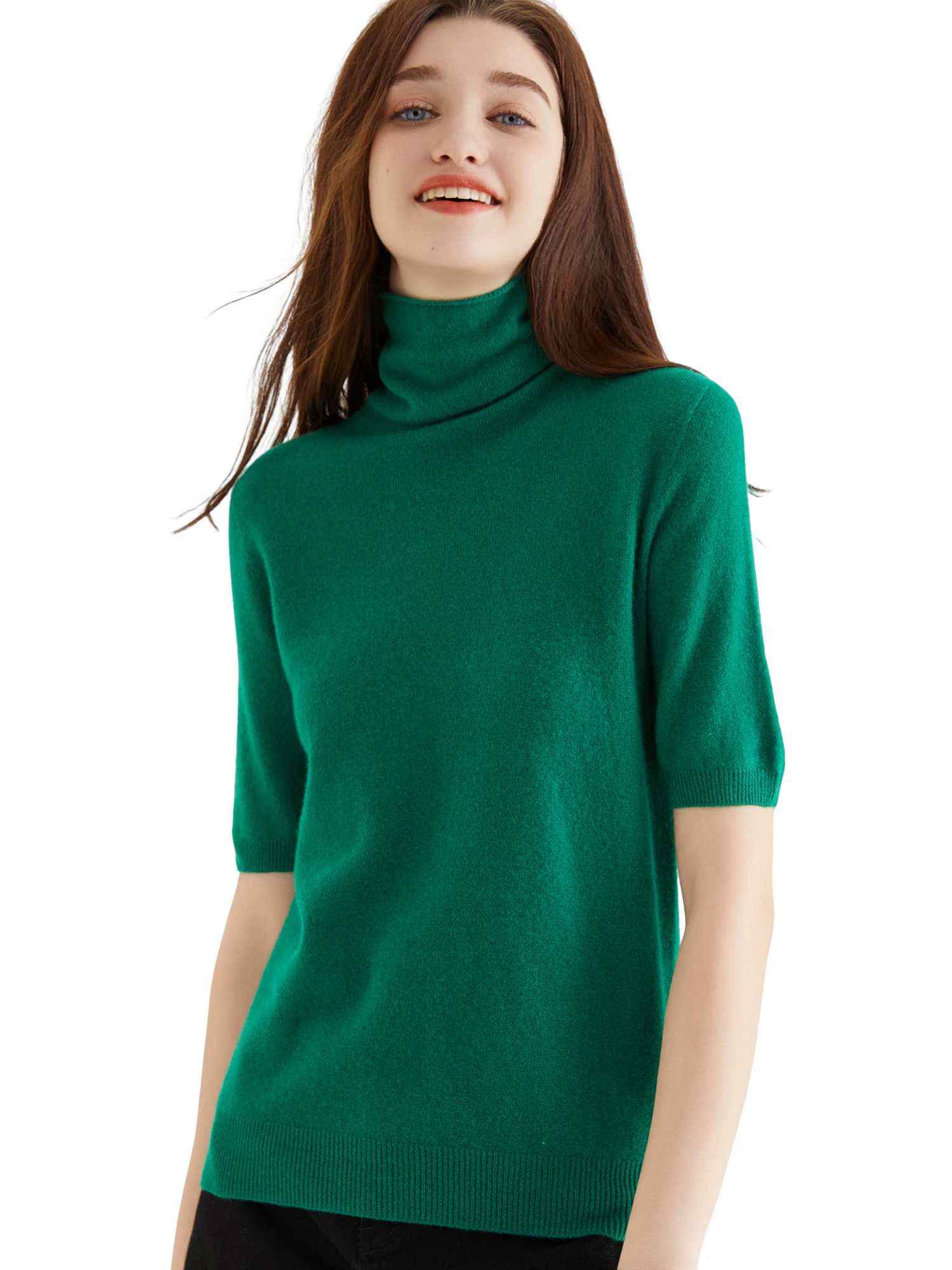 Women's Knit Tops Short Sleeve Fashion Women Sweaters New 100% Merino Wool Knitwears Vintage Sweater Turtleneck Pullover Clothes