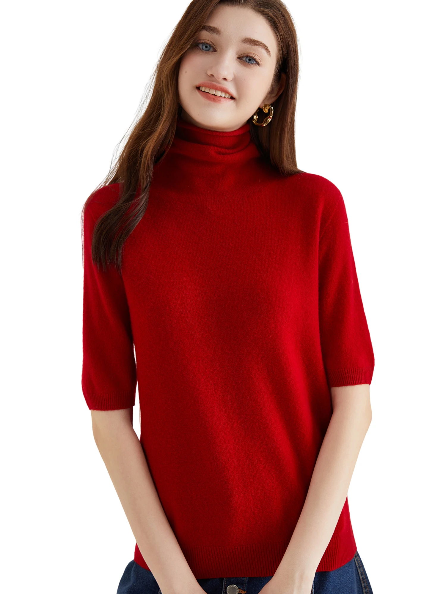 Women's Knit Tops Short Sleeve Fashion Women Sweaters New 100% Merino Wool Knitwears Vintage Sweater Turtleneck Pullover Clothes