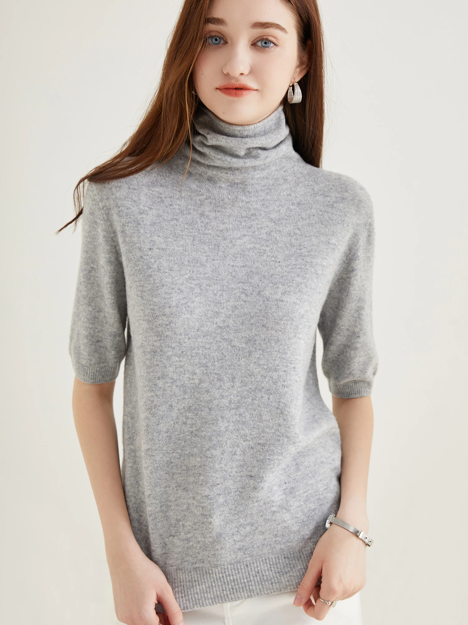 Women's Knit Tops Short Sleeve Fashion Women Sweaters New 100% Merino Wool Knitwears Vintage Sweater Turtleneck Pullover Clothes