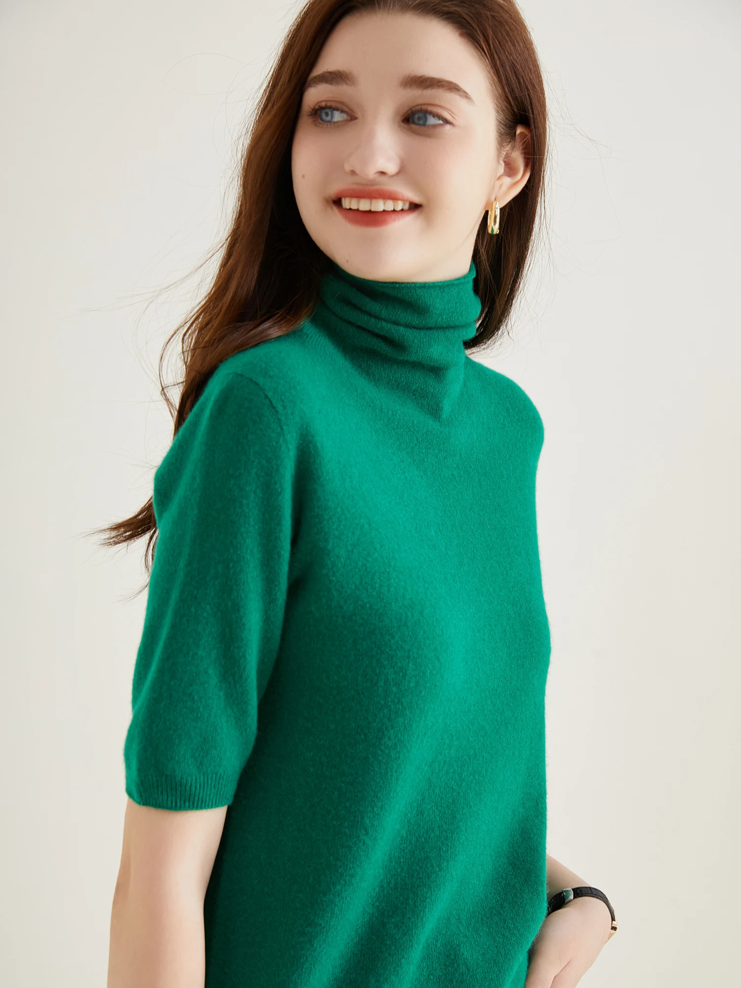 Women's Knit Tops Short Sleeve Fashion Women Sweaters New 100% Merino Wool Knitwears Vintage Sweater Turtleneck Pullover Clothes