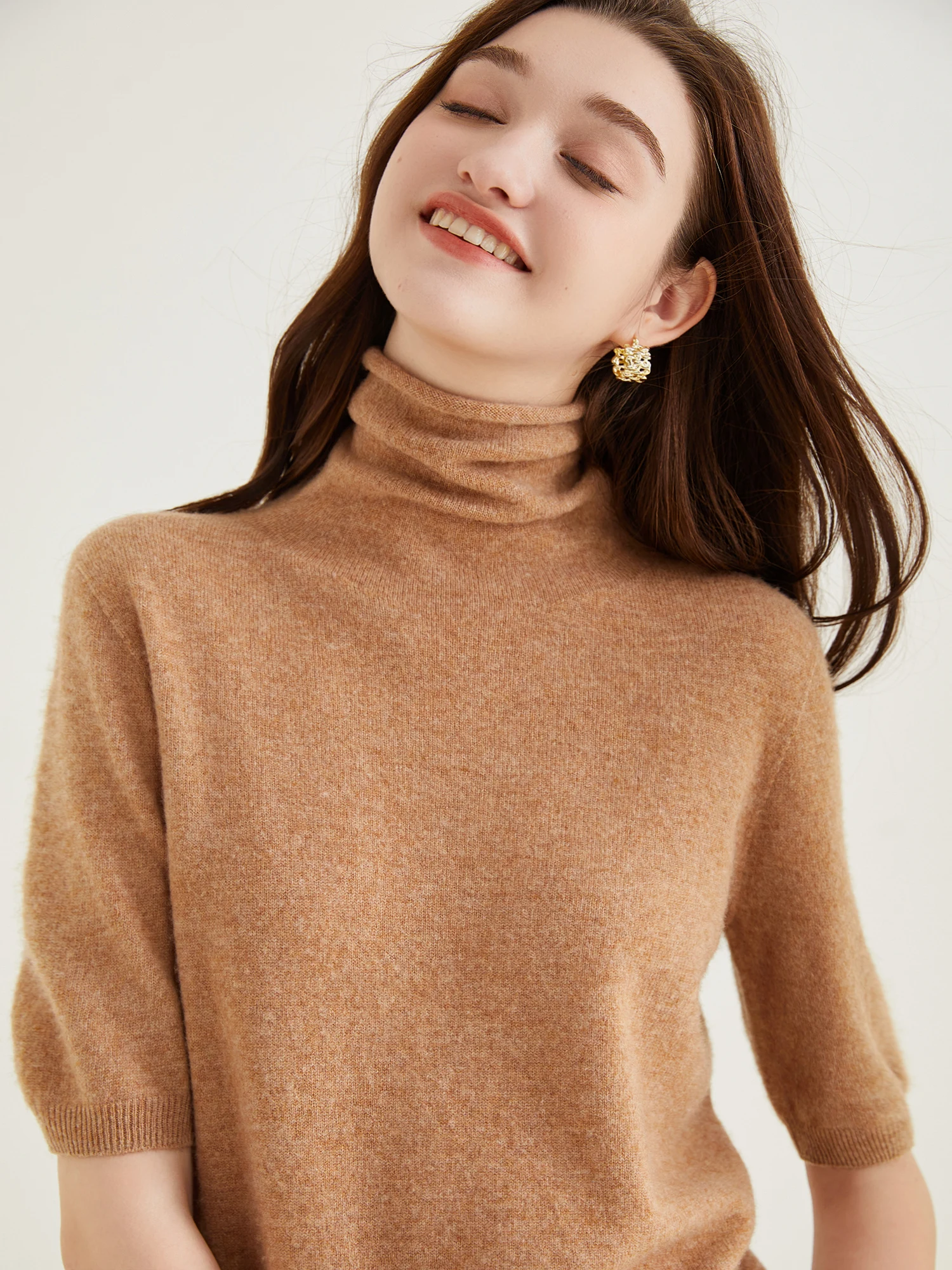 Women's Knit Tops Short Sleeve Fashion Women Sweaters New 100% Merino Wool Knitwears Vintage Sweater Turtleneck Pullover Clothes