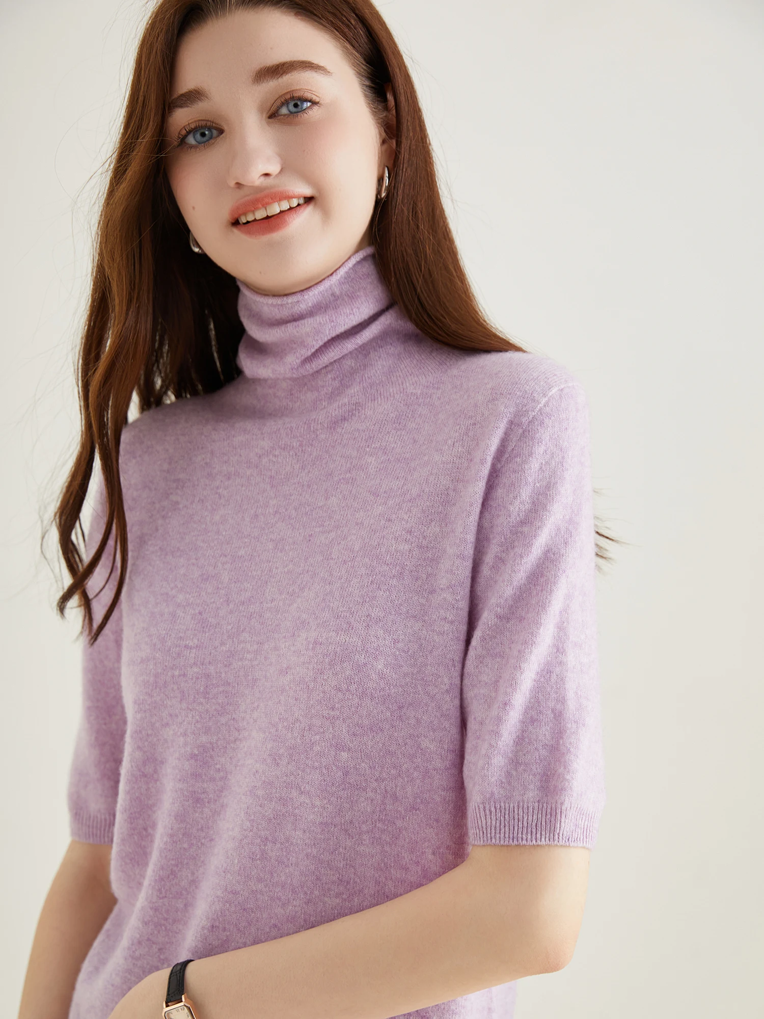 Women's Knit Tops Short Sleeve Fashion Women Sweaters New 100% Merino Wool Knitwears Vintage Sweater Turtleneck Pullover Clothes