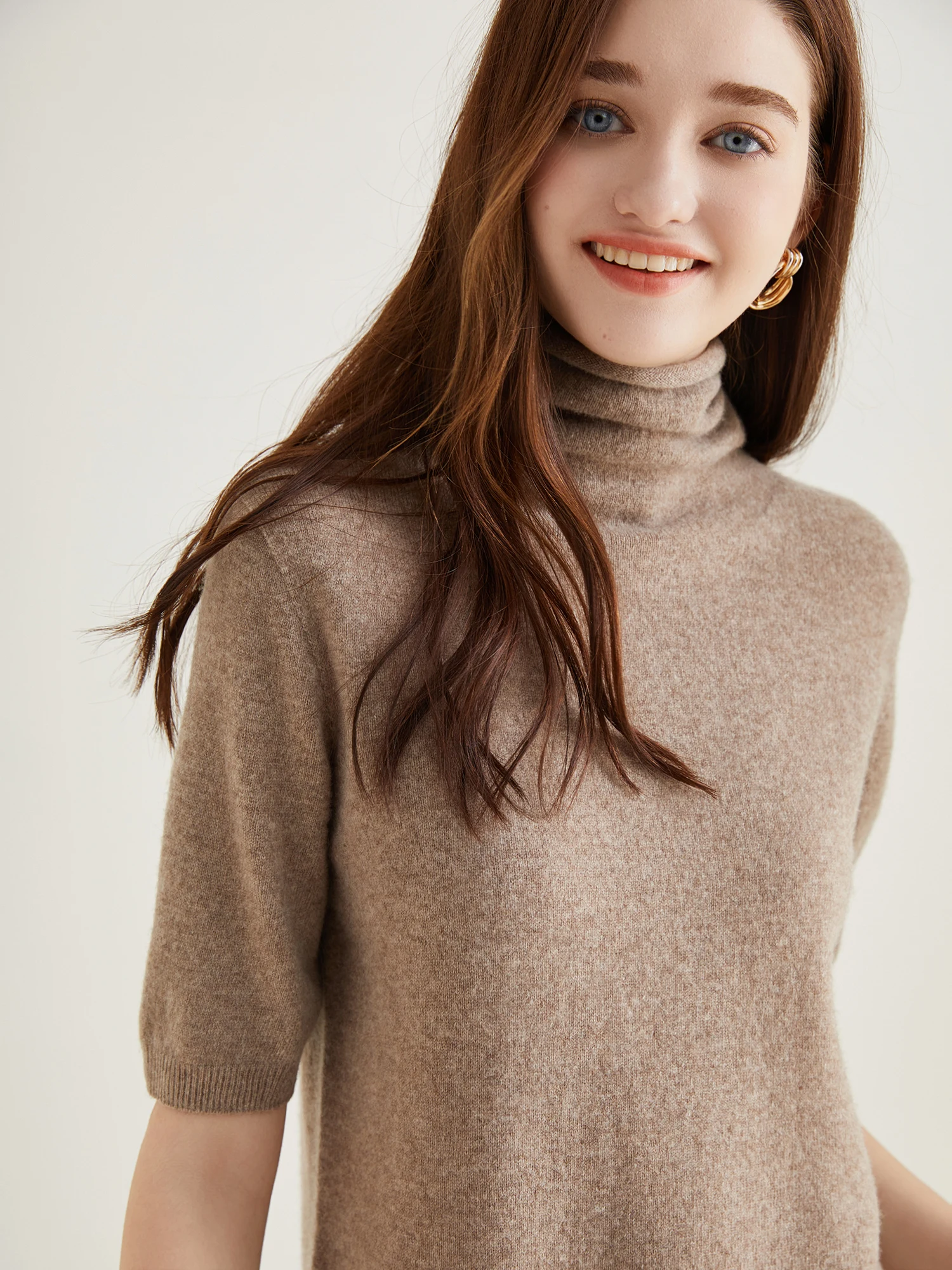 Women's Knit Tops Short Sleeve Fashion Women Sweaters New 100% Merino Wool Knitwears Vintage Sweater Turtleneck Pullover Clothes