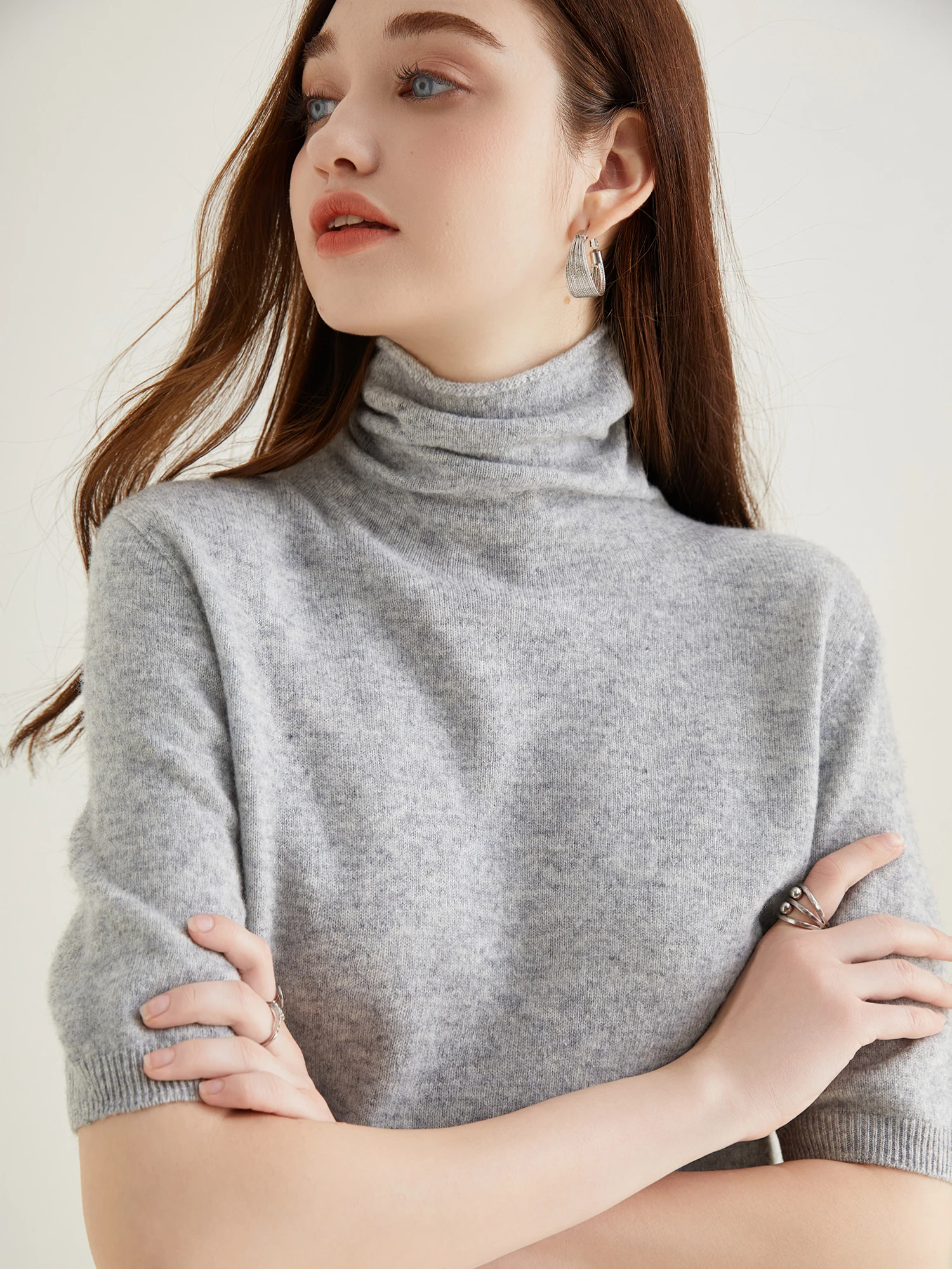 Women's Knit Tops Short Sleeve Fashion Women Sweaters New 100% Merino Wool Knitwears Vintage Sweater Turtleneck Pullover Clothes