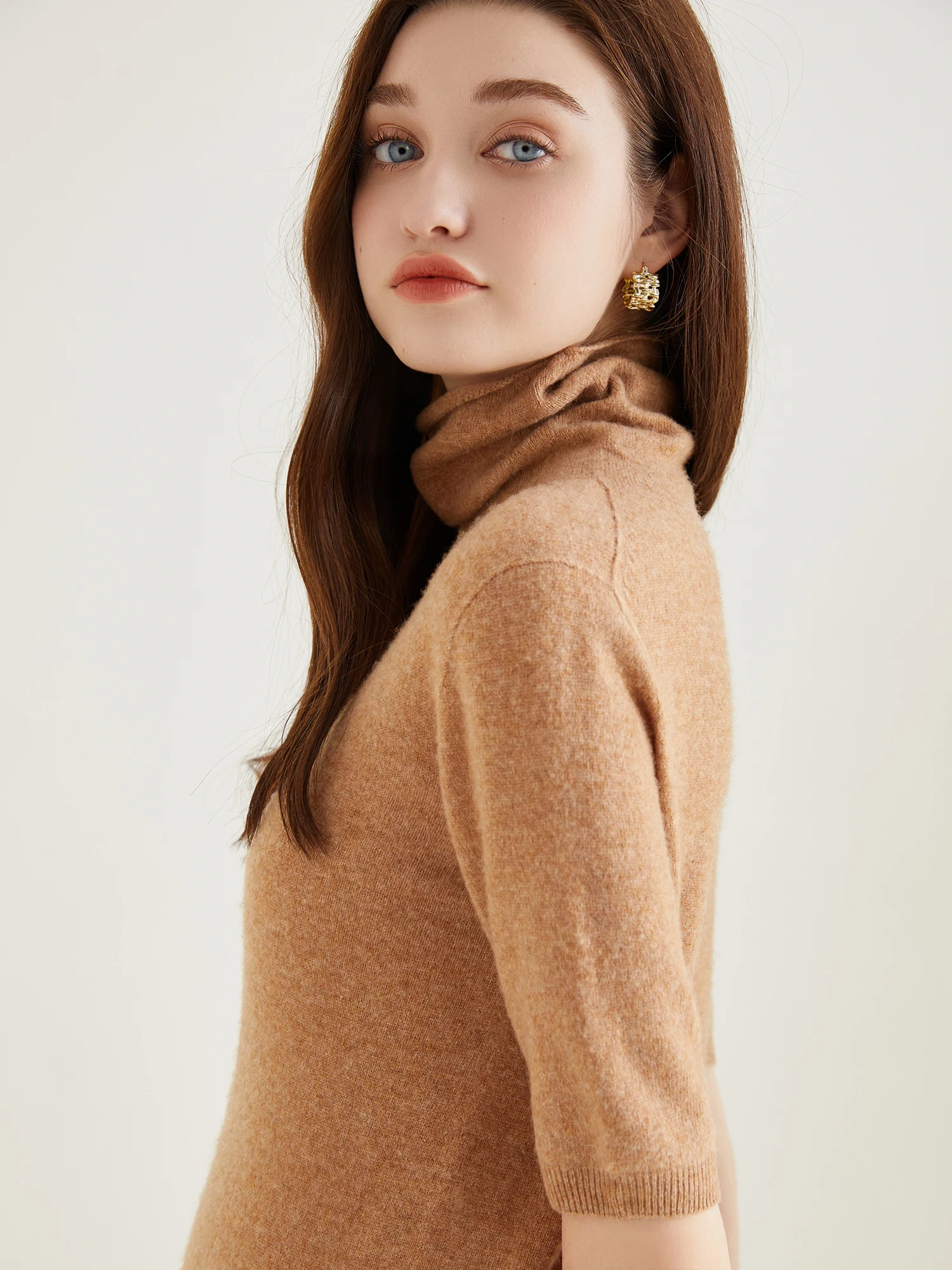 Women's Knit Tops Short Sleeve Fashion Women Sweaters New 100% Merino Wool Knitwears Vintage Sweater Turtleneck Pullover Clothes